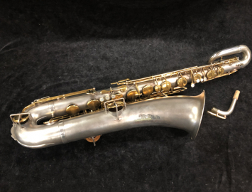 Vintage 1913 Buescher True Tone Baritone Sax in Original Silver and Gold Plate, Serial #22401